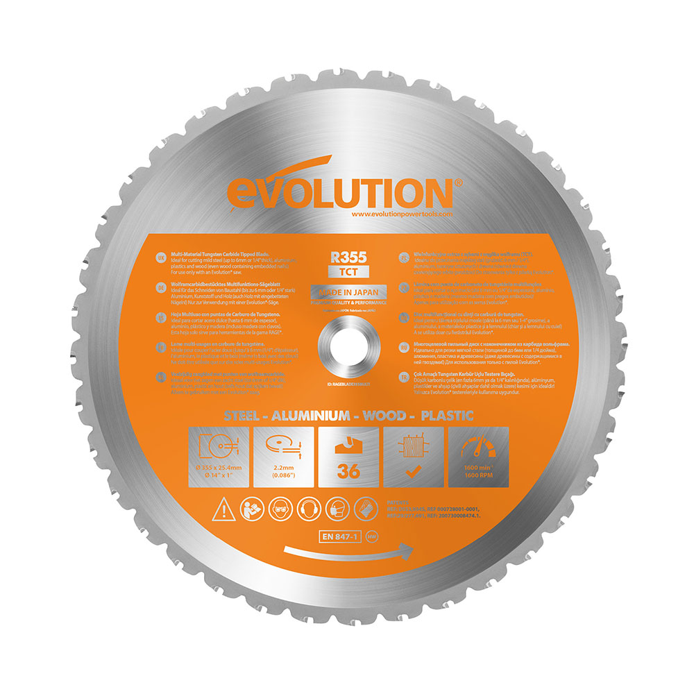 Evolution RAGE355BLADE: 14 in. 36T, 1 in. Arbor, Tungsten Carbide ...