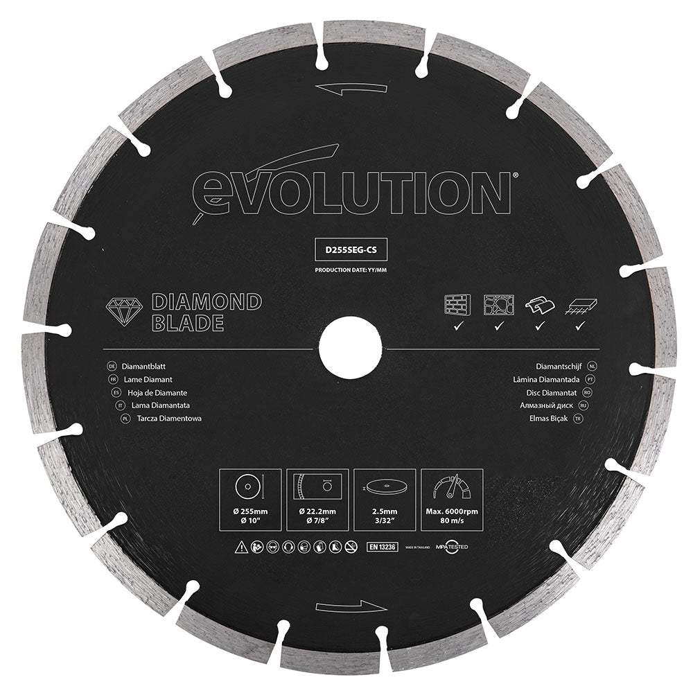 Evolution D255SEG-CS: 10 in., Segmented Edge, 7/8 in. Arbor
