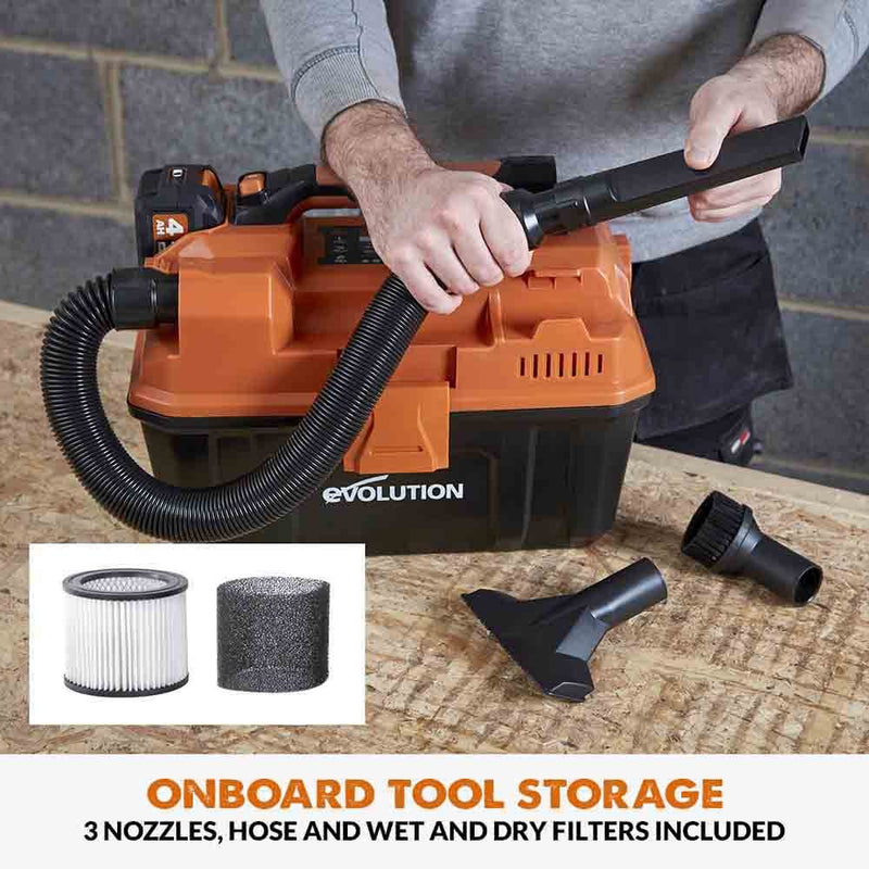 Evolution Cordless R11VAC-Li Wet and Dry Workshop Vacuum 20V Li-ion EXT with Charger & 4Ah Battery
