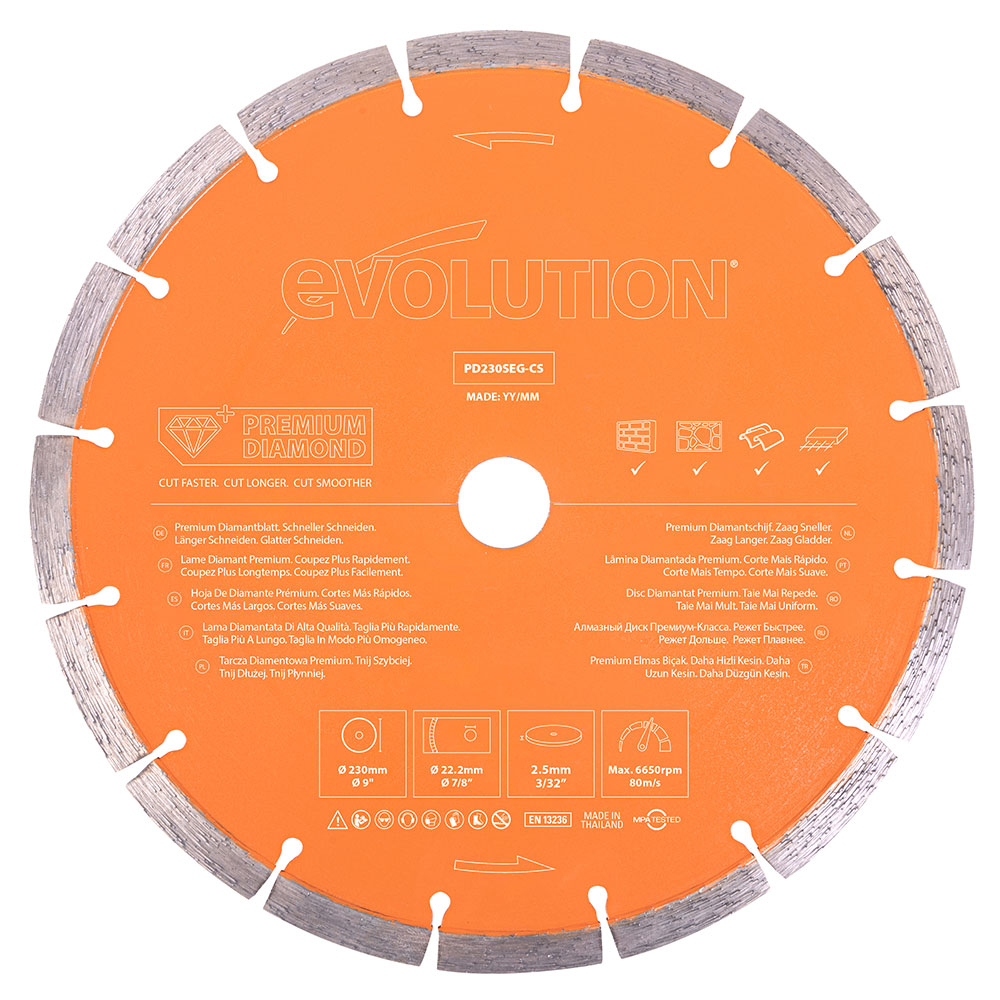 Evolution PD230SEG-CS | 9 in. | 7/8 in. Arbor | High Diamond Concentration | Segmented Premium Diamond Blade