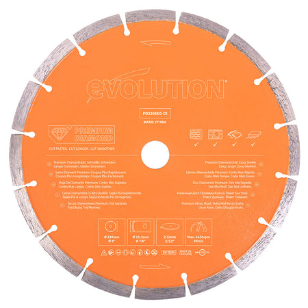 Evolution PD230SEG-CS | 9 in. | 7/8 in. Arbor | High Diamond Concentration | Segmented Premium Diamond Blade