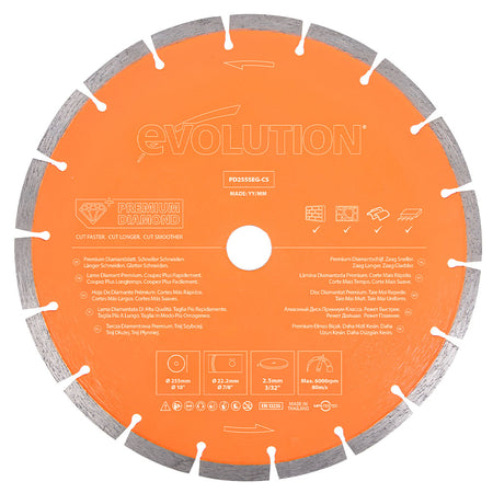 Evolution PD255SEG-CS | 10 in. | 7/8 in Arbor | High Diamond Concentration | Segmented Premium Diamond Blade