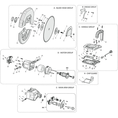 Evolution S355CPS Chop Saw Spare Parts (Head)