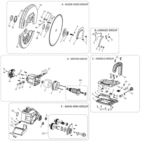 Evolution S355MCS Miter/Chop Saw Spare Parts (Head)